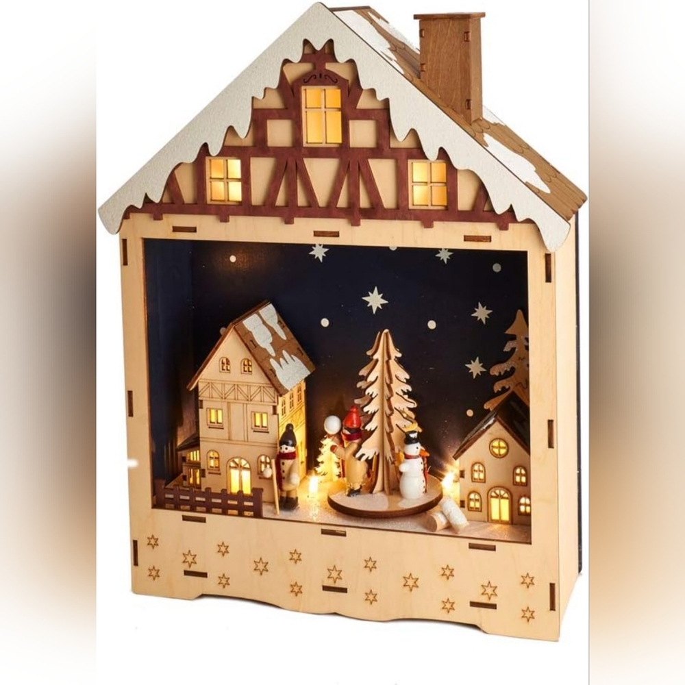 Kurt Adler‎ 13.5 Inch Battery Operated Wooden Musical LED House Light  Sound NWT